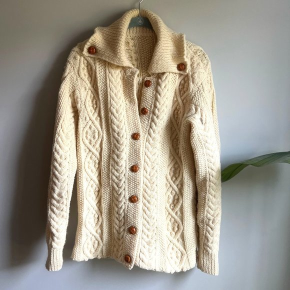 Vintage Sweaters - Vintage Wool Fisherman Cardigan Size Medium